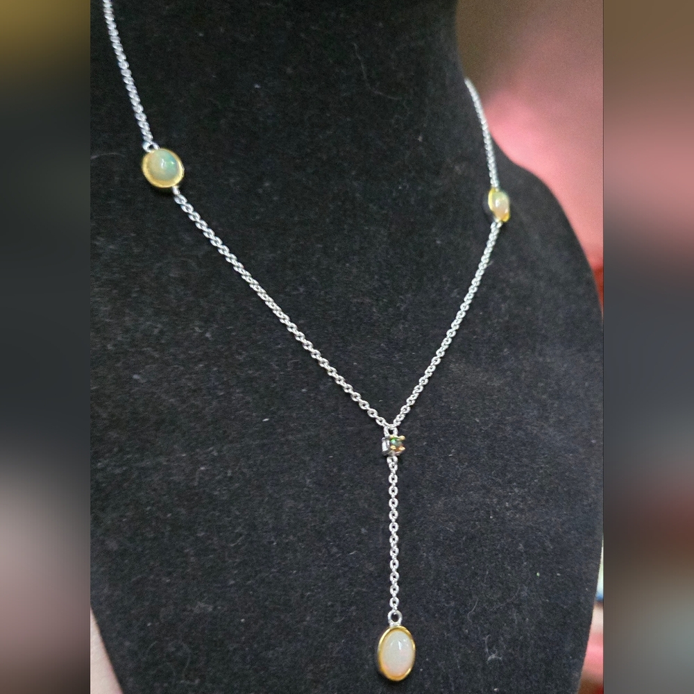 Opal 4k each & black opal .5k sterling & gold 16" necklace - Picture 5 of 7
